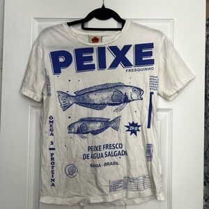 White and Blue Fish Graphic T-Shirt